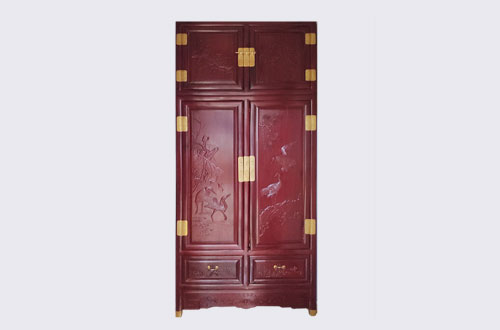 上杭高端中式家居装修深红色纯实木衣柜